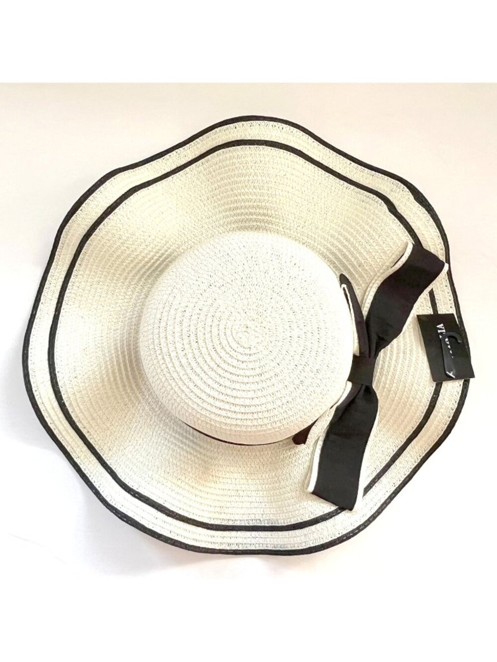 Women Fashion Summer Ribbon Straw Hat - White